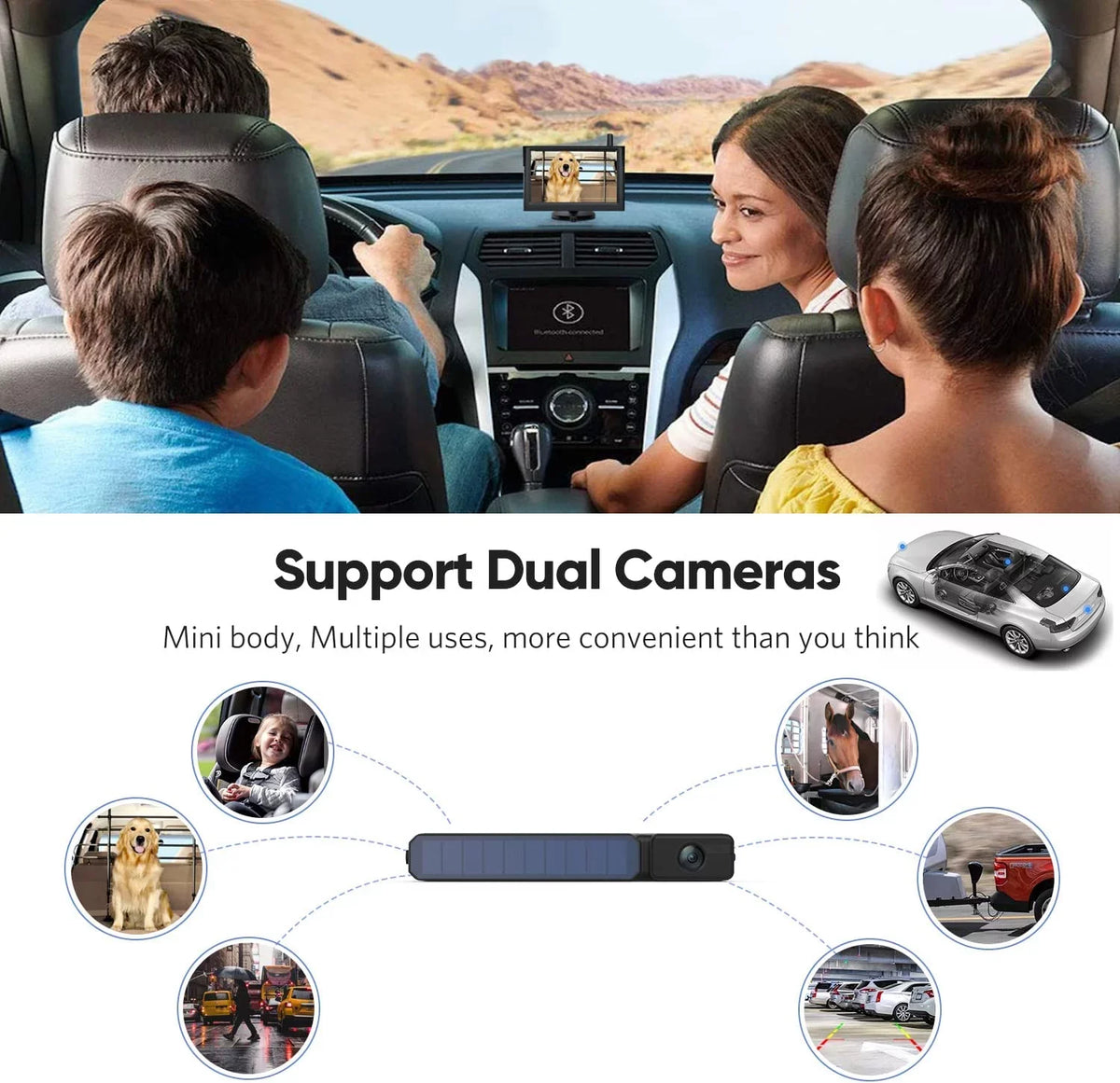 Camera Backup Camera Solar IP69K Truck, Cameras Wireless with Rear Waterproof View System 1080P Van, RV Reverse for Under 2 Cameras, 33FT Wireless
