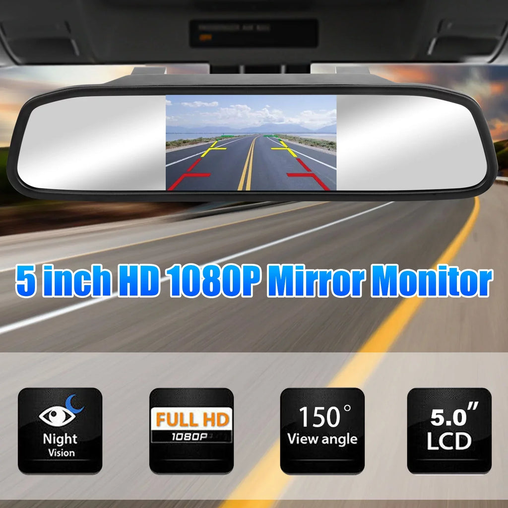 View Monitor Rear Mirror Waterproof Rear Camera Camera, Dash Cam, Camera, License Recorder Driving Vision, Backup with 150° Plate 5" TSV Night Car Parking 1080P Mirror G-Sensor,