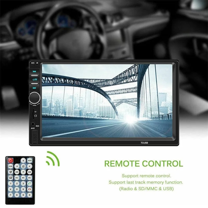 MP3 7" Car Touch Bluetooth Mirror Double Unit Car in-Dash Link/DVR/USB/FM/SD/MIC Screen with Radio LCD Stereo View Control Head +Rear Din Remote Camera& Support