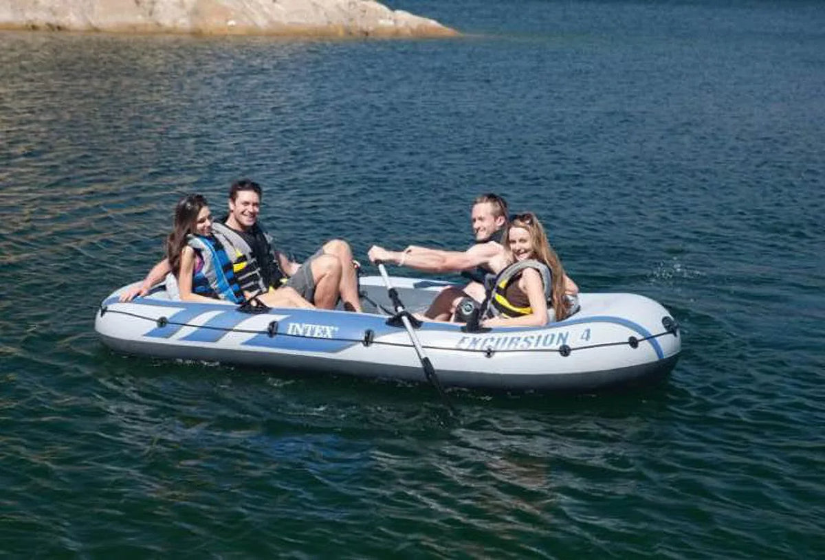 Excursion Pack) Oars Fishing Intex Rafting (2 Inflatable Boat & 4 w/ Person Pump