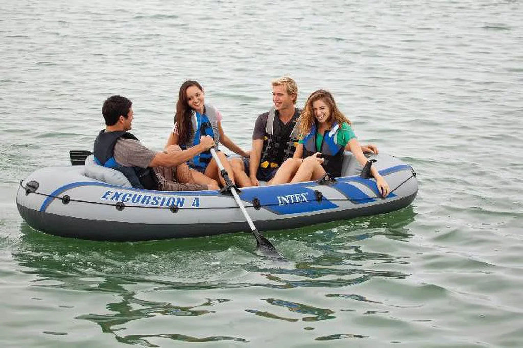 Excursion Pack) Oars Fishing Intex Rafting (2 Inflatable Boat & 4 w/ Person Pump