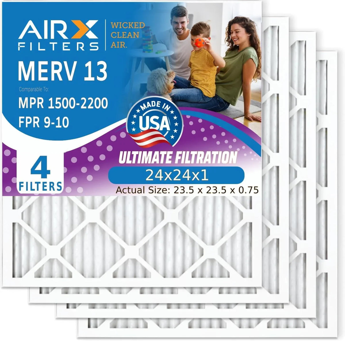 Made Pleated Premium 1500 Filters USA by - AIRX FILTERS to 9 HVAC MPR & Pack Filter FPR 24x24x1 WICKED 4 Air Furnace 24x24x1 AIR. Filter AC MERV 2200 CLEAN Air Comparable Conditioner 13 Electrostatic