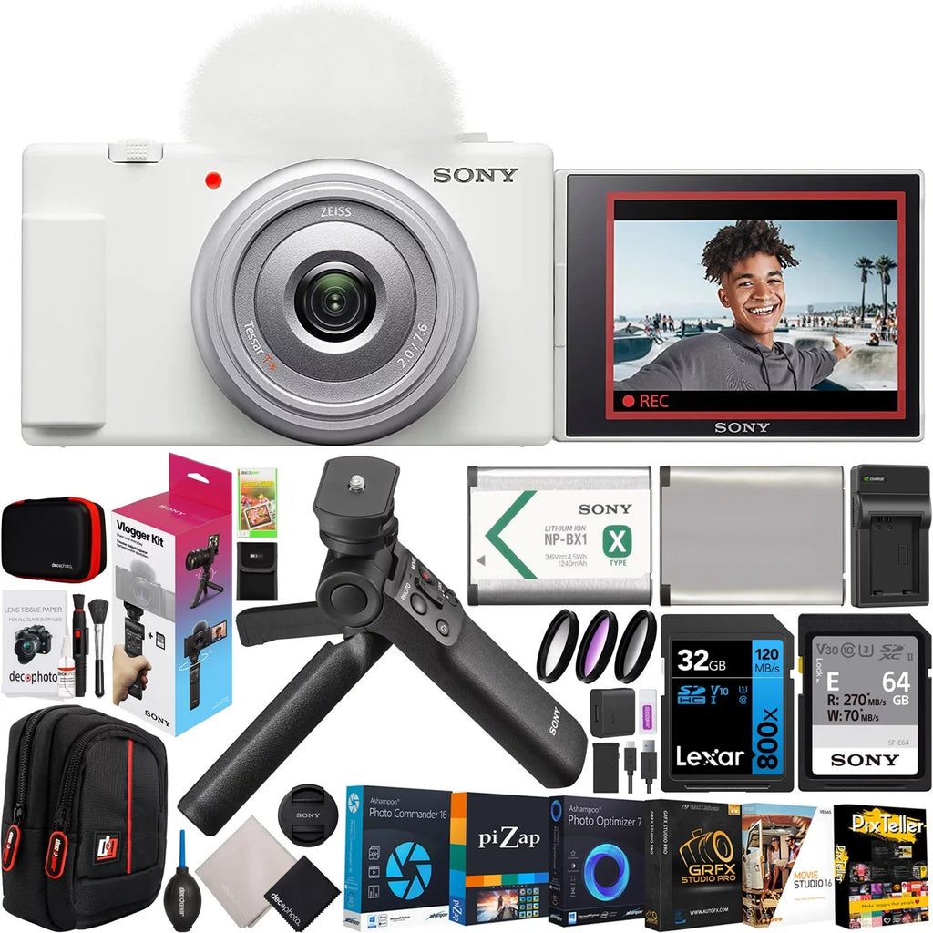 & Creators 4K for White Vloggers Vlog ZV-1F/W Camera and 20.1MP Content Bundle with Video ZV-1F