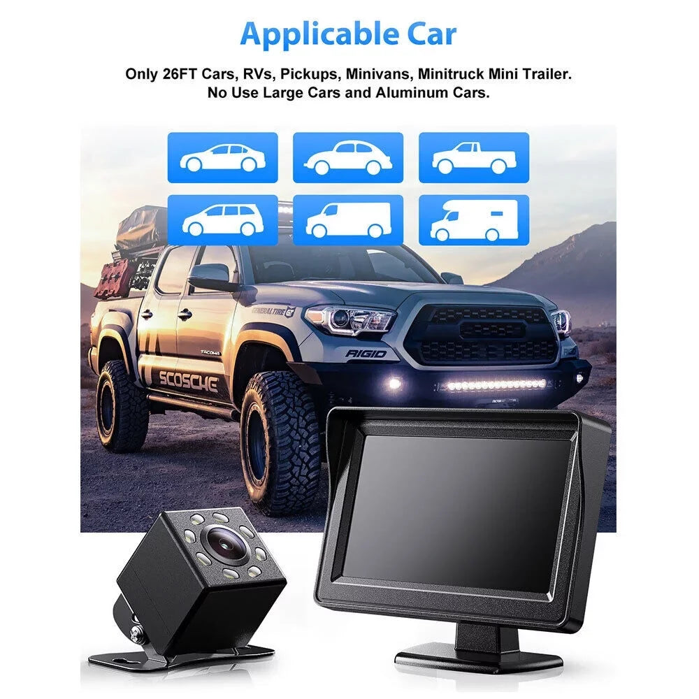 Backup 720P System Grid HD Easy Inch Cars, 8 Waterproof LED Trucks, Backup Power One Night Camera Camera Lines Suvs Camera Pickups, Car Use Rear for 4.3 Reverse/Continuous Backup Installation Vision