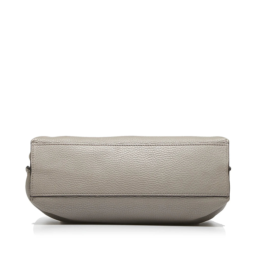 Calf (Good) Authenticated Bamboo Medium Unisex Gray Pre-Owned Leather Daily Satchel