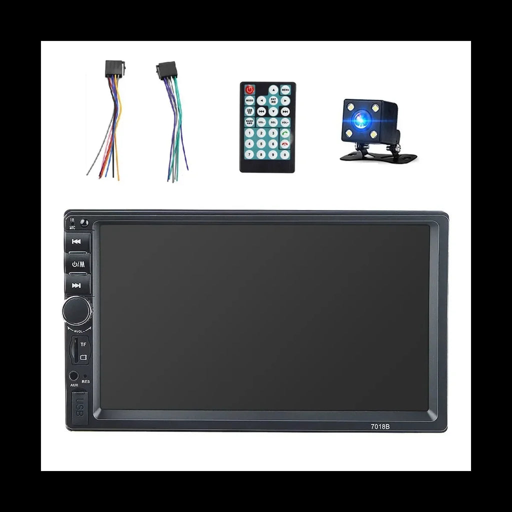 MP3 7" Car Touch Bluetooth Mirror Double Unit Car in-Dash Link/DVR/USB/FM/SD/MIC Screen with Radio LCD Stereo View Control Head +Rear Din Remote Camera& Support