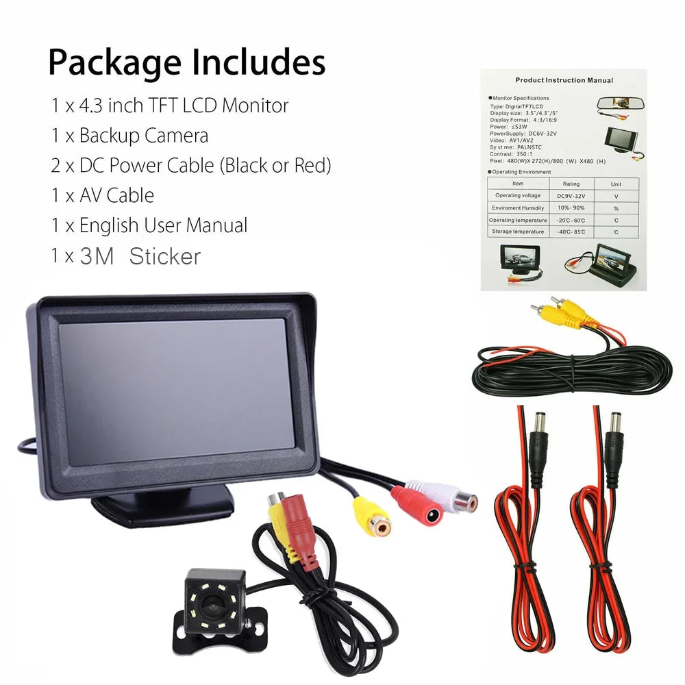 Backup 720P System Grid HD Easy Inch Cars, 8 Waterproof LED Trucks, Backup Power One Night Camera Camera Lines Suvs Camera Pickups, Car Use Rear for 4.3 Reverse/Continuous Backup Installation Vision