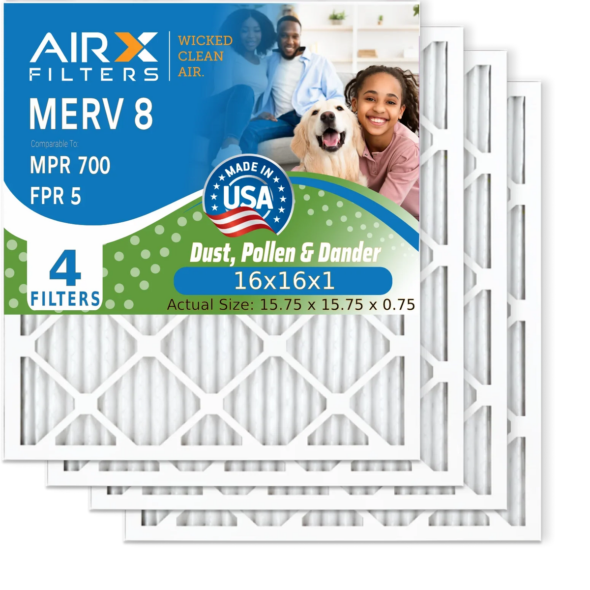Made 5 USA FPR 4 HVAC Filter Electrostatic by Filter AIR. Premium MPR & Air 8 Comparable FILTERS Conditioner AIRX Pack AC 16x16x1 Pleated CLEAN Air MERV WICKED to 700 Furnace Filters 16x16x1