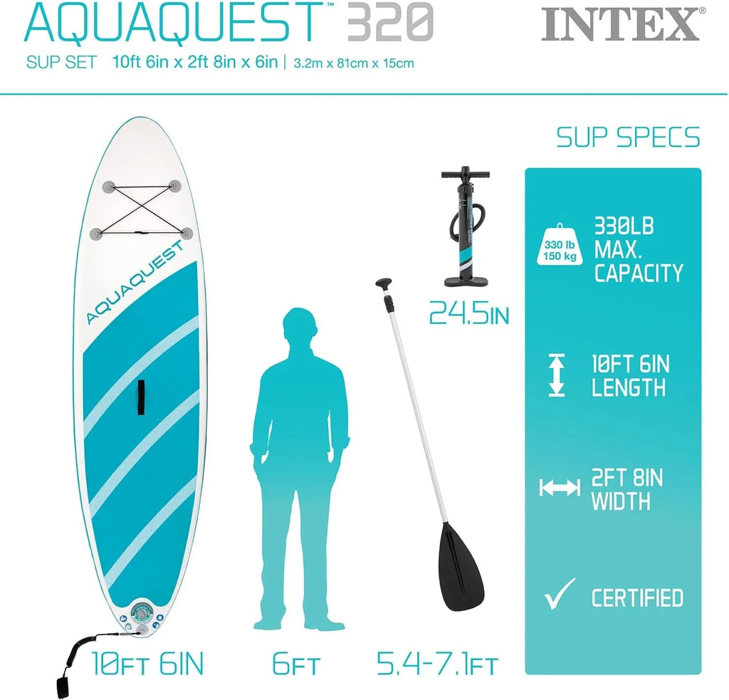 Board Box TEAL Open AquaQuest Paddle Series 320 - INTEX Inflatable