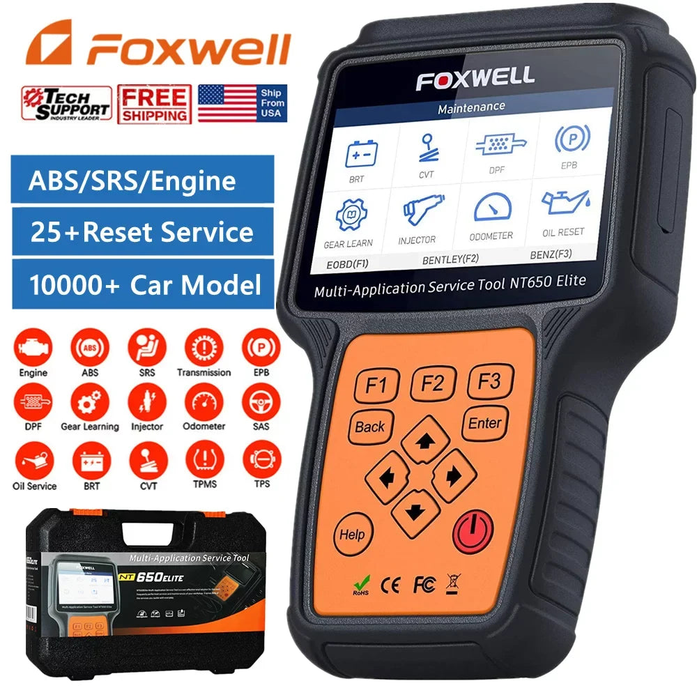 OBD ABS Reader TPMS NT650 Battery Reset Light Oil Scanner DPF EPB OBD2 EPS Automotive Elite Car FOXWELL Air II Code TPS with Registeration SAS Bag