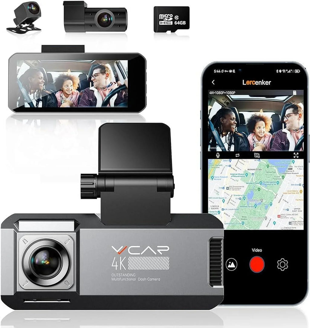 R39 GPS VVCAR WiFi IPS Car Camera Dash Parking Cam Channel 3 Rear Inside Front Mode Dashboard 5K 64GB 3.99" Card Recorder with