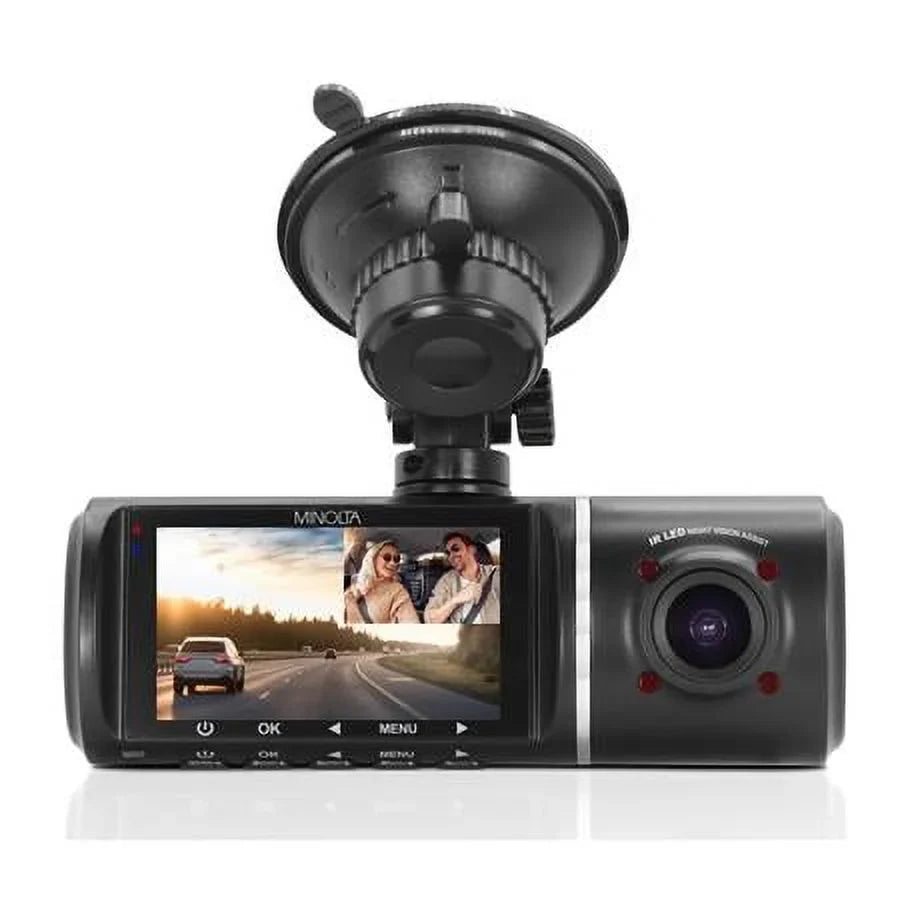 3-Channel Rear View MNCD245T Camera Screen Dash and Full with 2.45" HD Recording, Black Front LCD