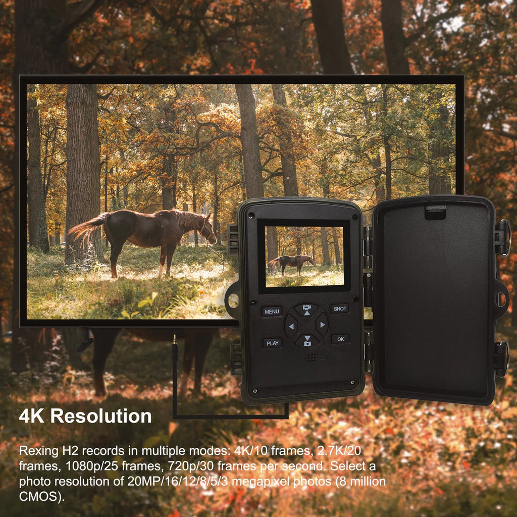 for Camera Hunting Surveillance Cam Sensor 4K Trail Motion Wi-Fi 20MP CMOS exterior, Rexing H2 W/