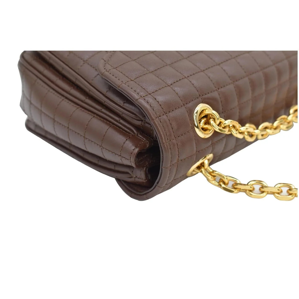 Bag Leather Crossbody Medium Pre-owned Quilted Khaki C CELINE