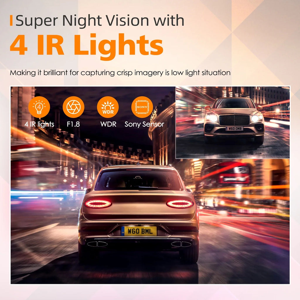 Parking Vision,170° 2K+1080P+2K Dash Wide Emergency Night Rear Angle, Camera 4K 3 Speed IR Inside Lock, TOGUARD GPS Camera Monitor Car WDR, Channel and Front
