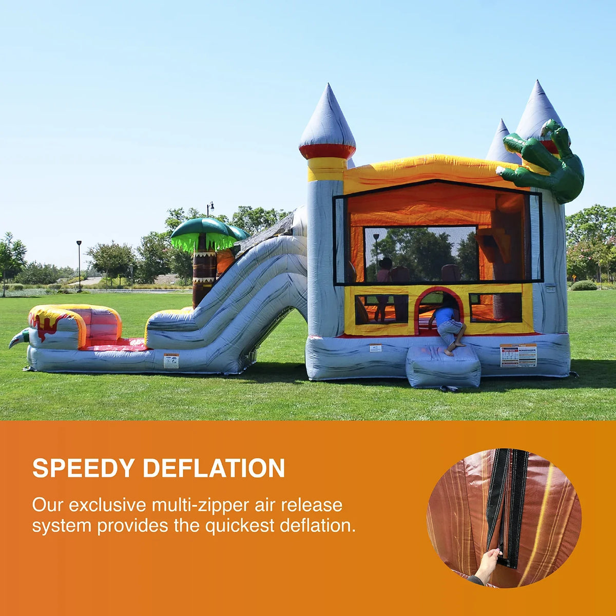 Kids Commercial JumpOrange T-Rex Pool Bounce and liquid and House (with Blower), Adults Slide for Grade
