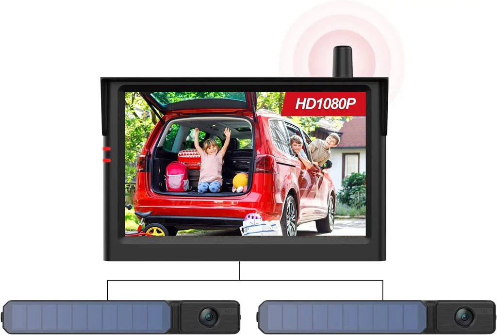 Camera Backup Camera Solar IP69K Truck, Cameras Wireless with Rear Waterproof View System 1080P Van, RV Reverse for Under 2 Cameras, 33FT Wireless