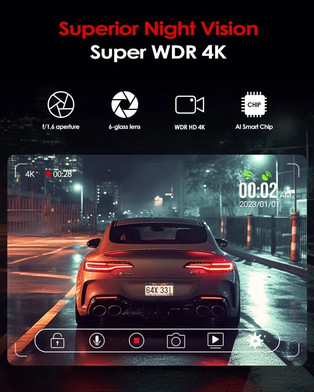 JOMISE 170° Dash Cam 4K Night Rear Vision GPS Front G-Sensor Wi-Fi Full HD Cars Camera Dual