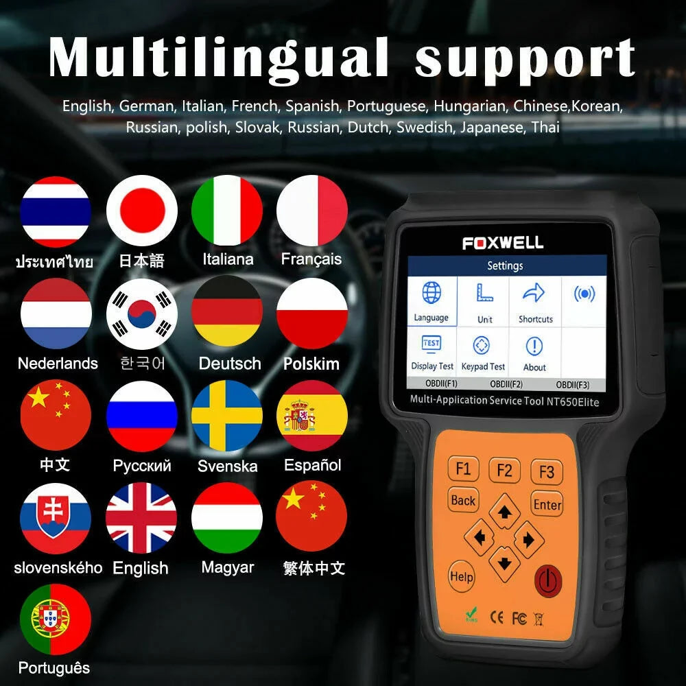 OBD ABS Reader TPMS NT650 Battery Reset Light Oil Scanner DPF EPB OBD2 EPS Automotive Elite Car FOXWELL Air II Code TPS with Registeration SAS Bag