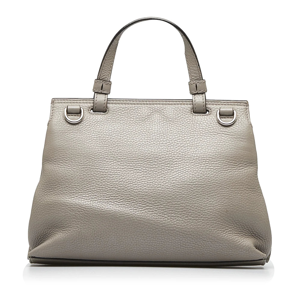 Calf (Good) Authenticated Bamboo Medium Unisex Gray Pre-Owned Leather Daily Satchel