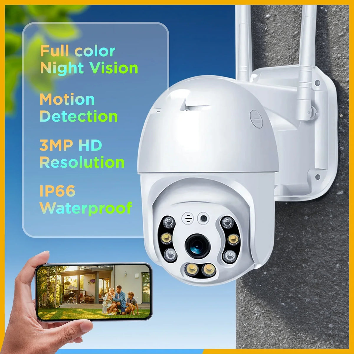 Camera Security With Vision, Waterproof 360 exterior 3mp Security Camera, Ultra Hd System, with WiFi for Camera Alarm Home Night 2k