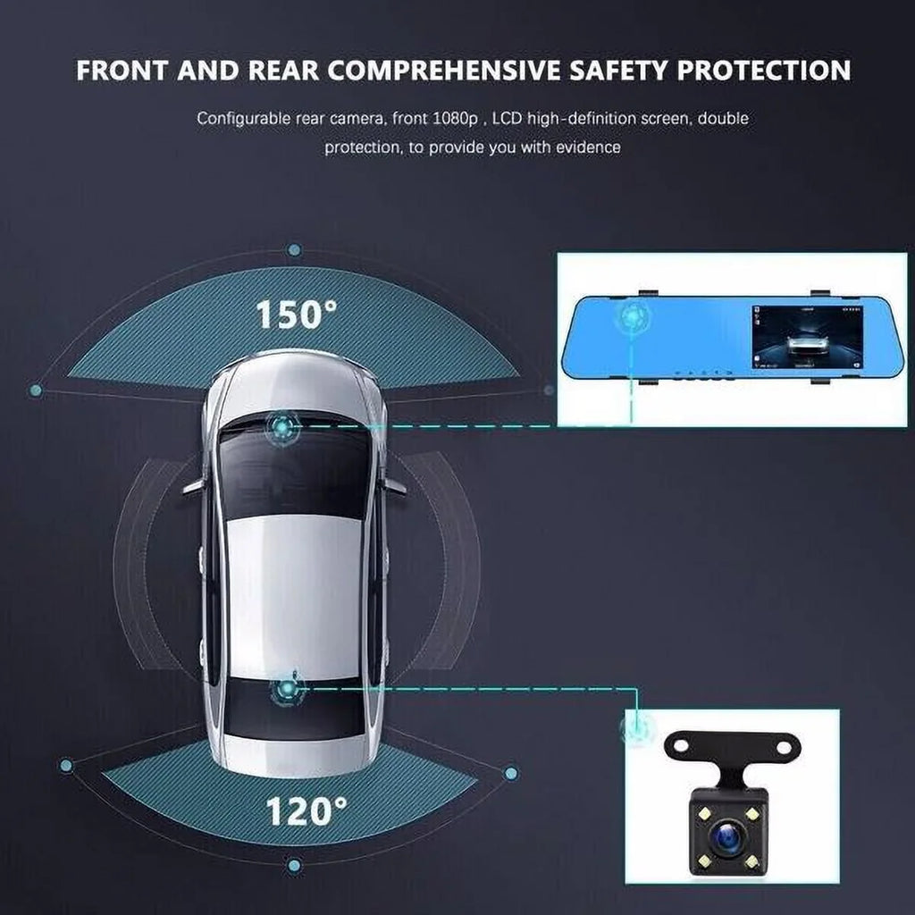 HD Car Front Camera Rearview DVR Video Recorder Dual Cam Dash 1080P Mirror Rear Teledu