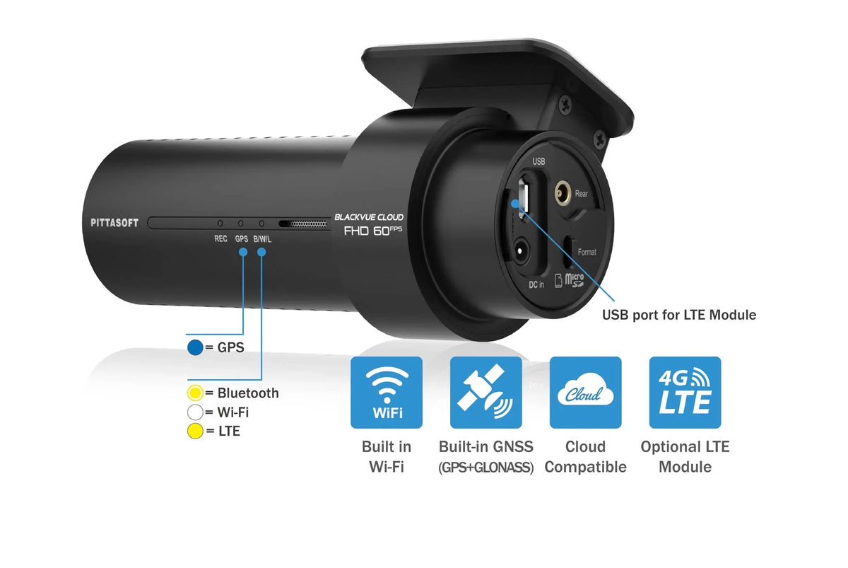 BlackVue 1080p DR770X-2CH-TRUCK Front & 60FPS Card 64GB + With WiFi GPS Dash Cam Waterproof Exterior Cloud-Ready |