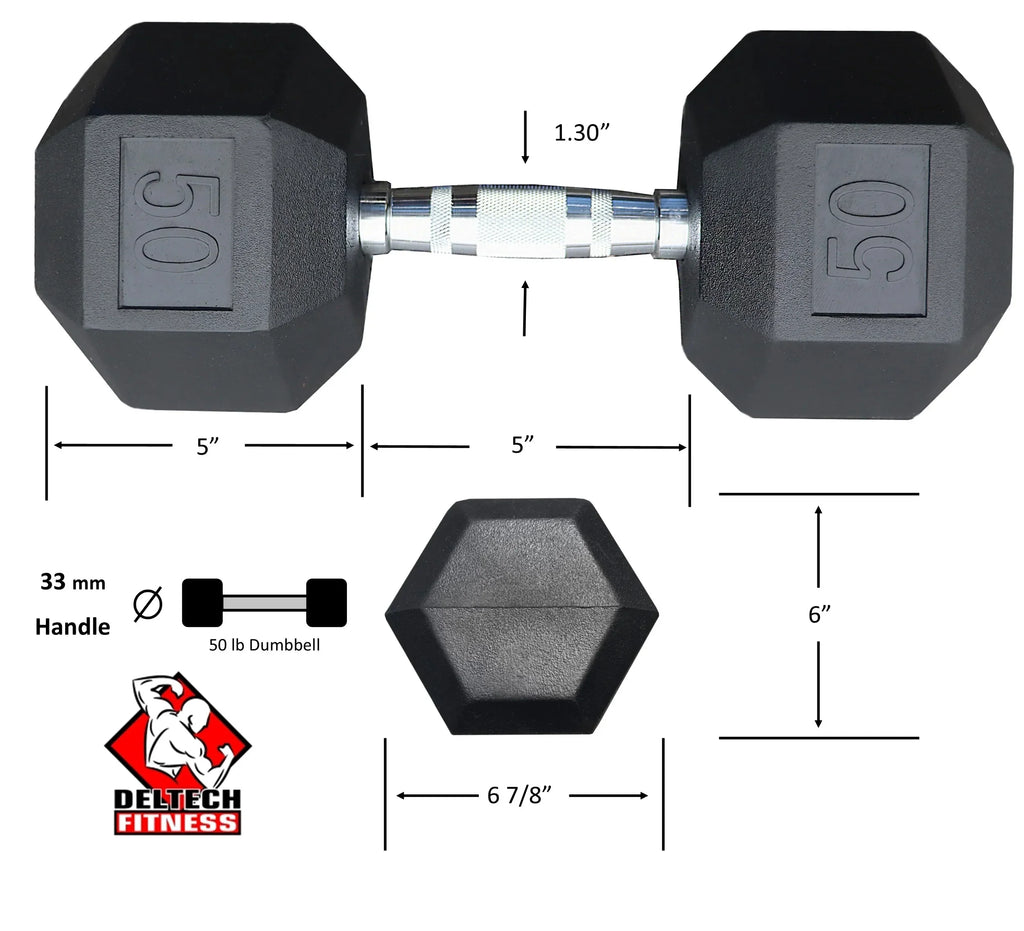 50 Rubber Fitness (RDB-050) lb Deltech Pair Dumbbell