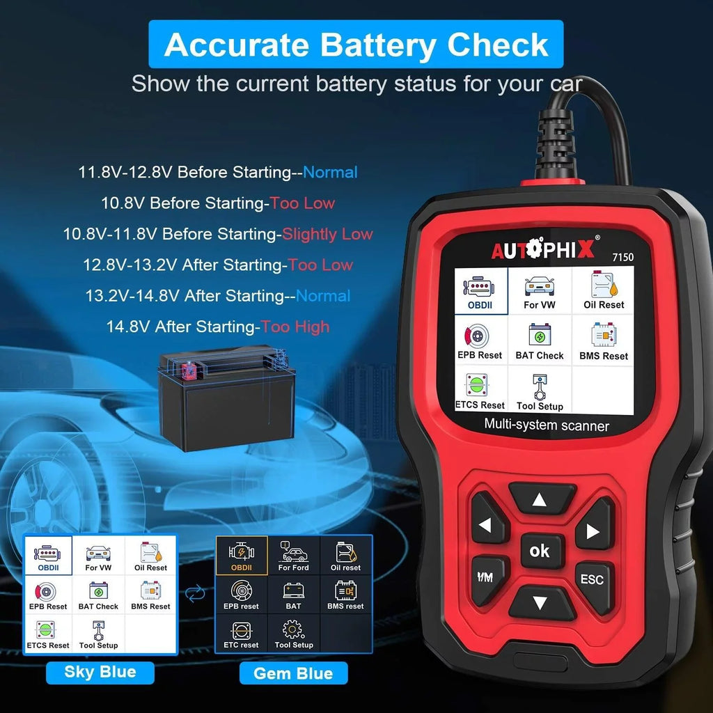 All Reset for AUTOPHIX 7150 Diagnostic OBD2 TPMS Code Systems Battery Automotive Reader ABS Scanner Scanner