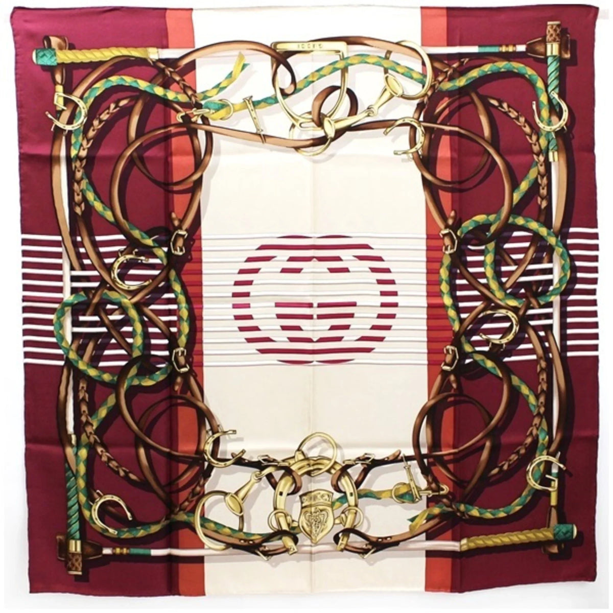 Scarf Beige Interlocking Bordeaux (Good) Pre-Owned Women's x Muffler Pattern Silk