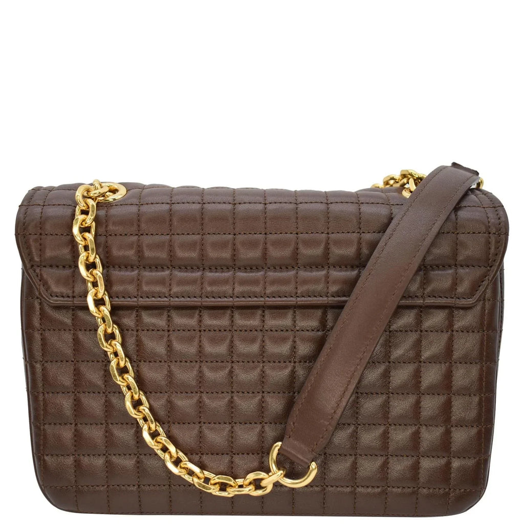 Bag Leather Crossbody Medium Pre-owned Quilted Khaki C CELINE