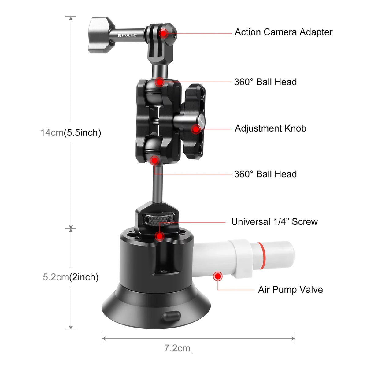 Anself Osmo 11/10/9/8, Car Mount Dual Suction Replacement, 360° Compatible Ballheads for Cup Bracket 3/2 Camera, with