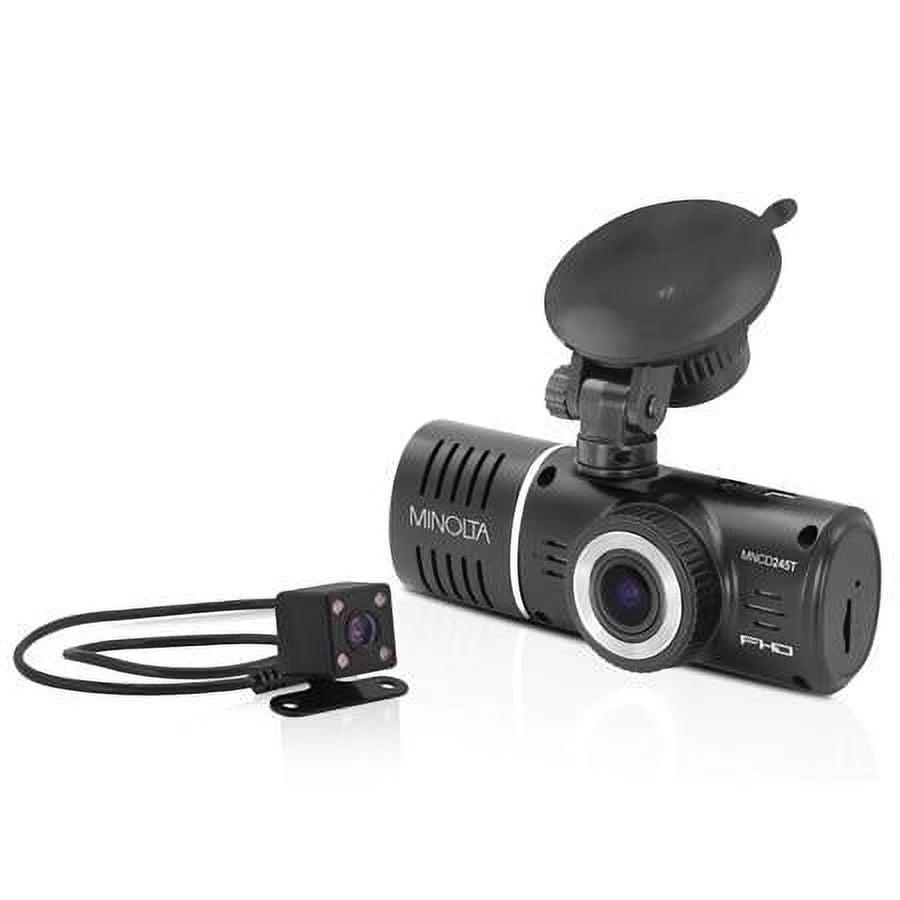 3-Channel Rear View MNCD245T Camera Screen Dash and Full with 2.45" HD Recording, Black Front LCD