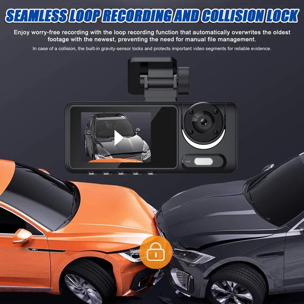 Auto Safety Car 3 Camera Recorder Cam Wide Andoer Car Car Multi-Language Recorder Cameras Clear Mirror Video Rearview Recording Camcorder Driving Dash Angle