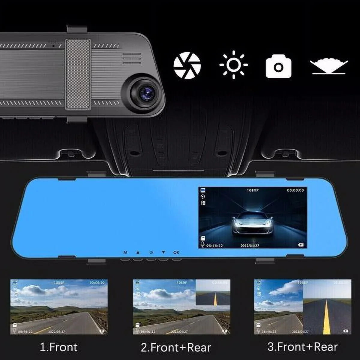HD Car Front Camera Rearview DVR Video Recorder Dual Cam Dash 1080P Mirror Rear Teledu