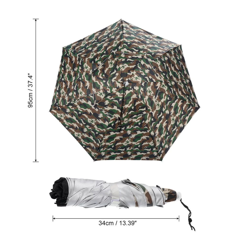 Adjustable Sun OD Folding Rain Hat, Strip, Double Cap Umbrella 37.4" Layer with Uxcell Camo Fabric Oxford