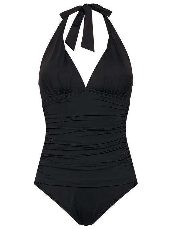 One-Piece BLACK US Beach Halter Club Ralph Swimsuit, Lauren Solid 4