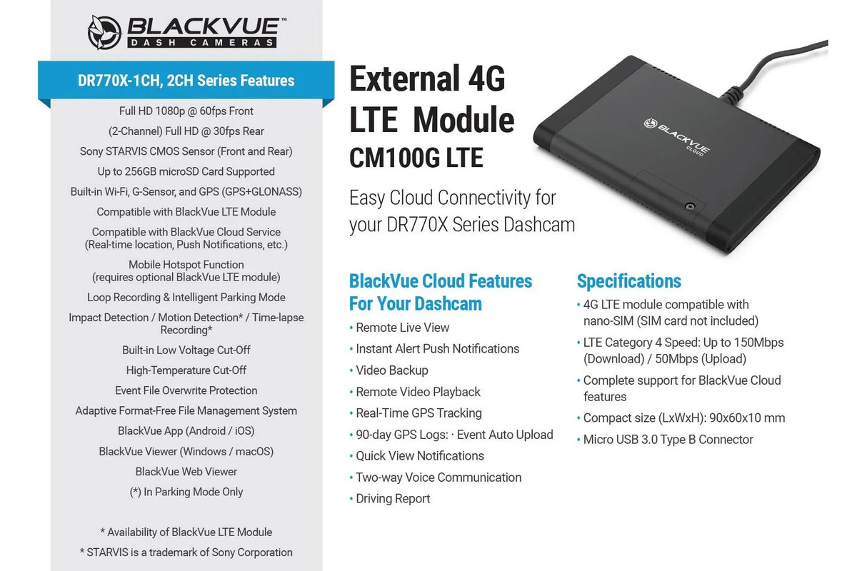 BlackVue 1080p DR770X-2CH-TRUCK Front & 60FPS Card 64GB + With WiFi GPS Dash Cam Waterproof Exterior Cloud-Ready |