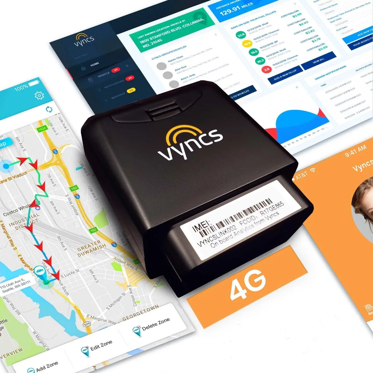 Tracking, Safety Tracker Year Report Fee, No Alerts, Fleet 1 Monthly Plan, LTE Car/Truck 4G Driver Emission Time Free Diagnostics, Report, Vyncs Trips, Fuel Fleet: Vehicle Real SIM, GPS OBD, Data