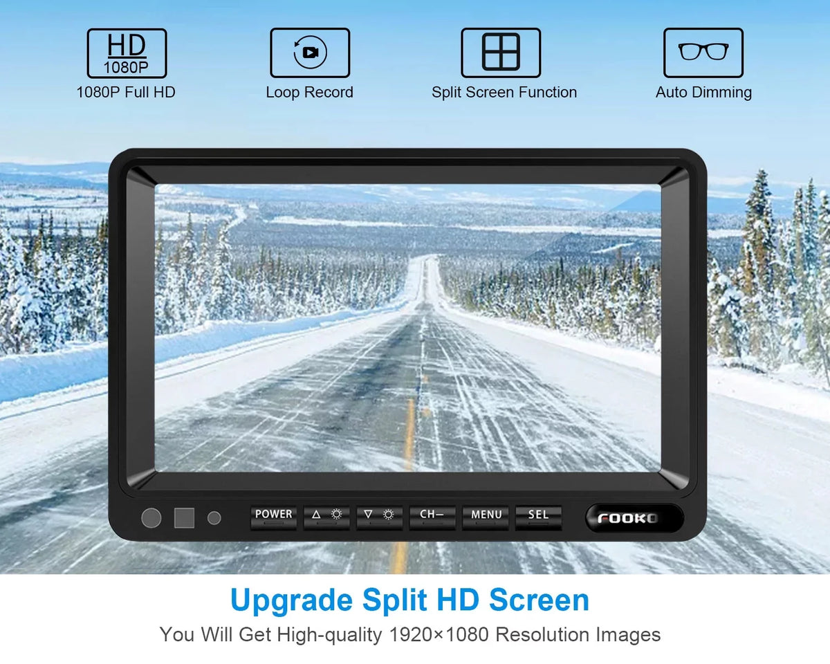 HD W/ Front/Rear Parking 7-inch Systems, RV 1080P Lines Screen Fookoo IP69 for Cameras Dual Waterproof Split View Camera 7" Backup (FHD3) Monitor Ⅱ Recording Wired Truck/Trailer/RV