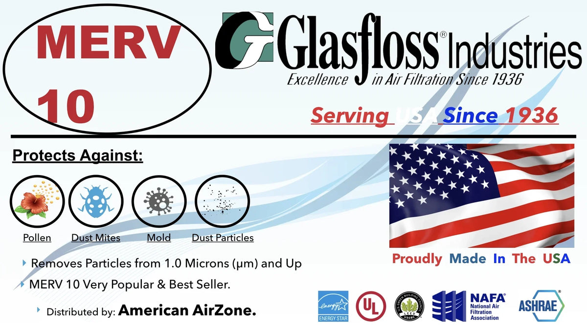 Filter (Pack 12) In Pleated or Home AC HVAC Air 2" - or Air - - - Glasfloss Filter - Made Office - Air 16x20x2 10 The of Filter Furnace USA. MERV