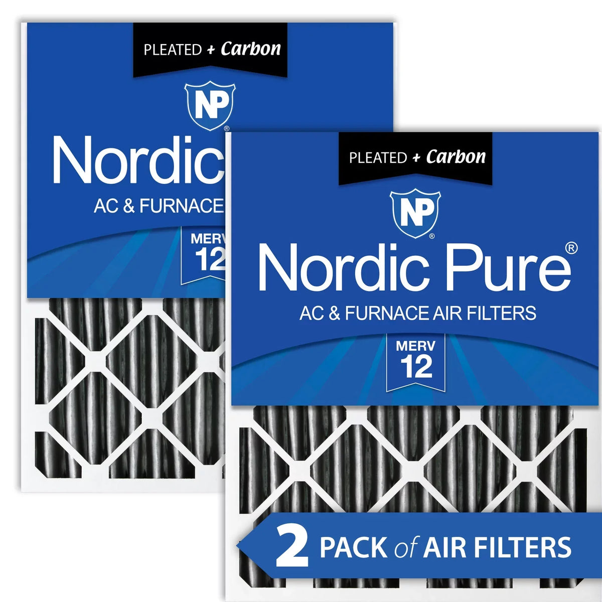 '+ Pack 2 16x20x4 Carbon Air 12 MERV Filter 5/8) Pleated Nordic Pure Pleated (3
