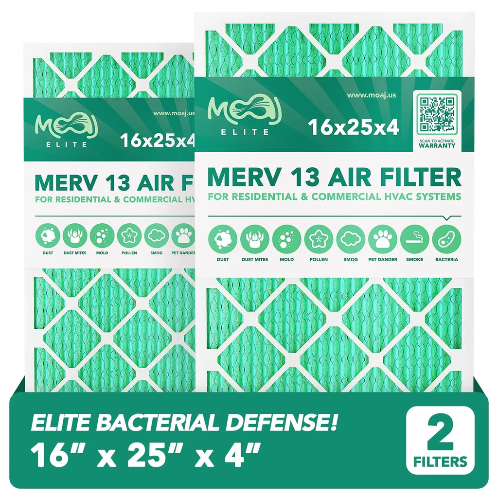 Filter 24.88" 15.88" | Air 16x25x4 IN Furnace Viral 13 Defense x Elite MERV for | Bacterial & & | x (2-PACK) | Applications Replacement Pleated BASED Actual | Air AC Filters Dimensions: MOAJ USA 4.31"