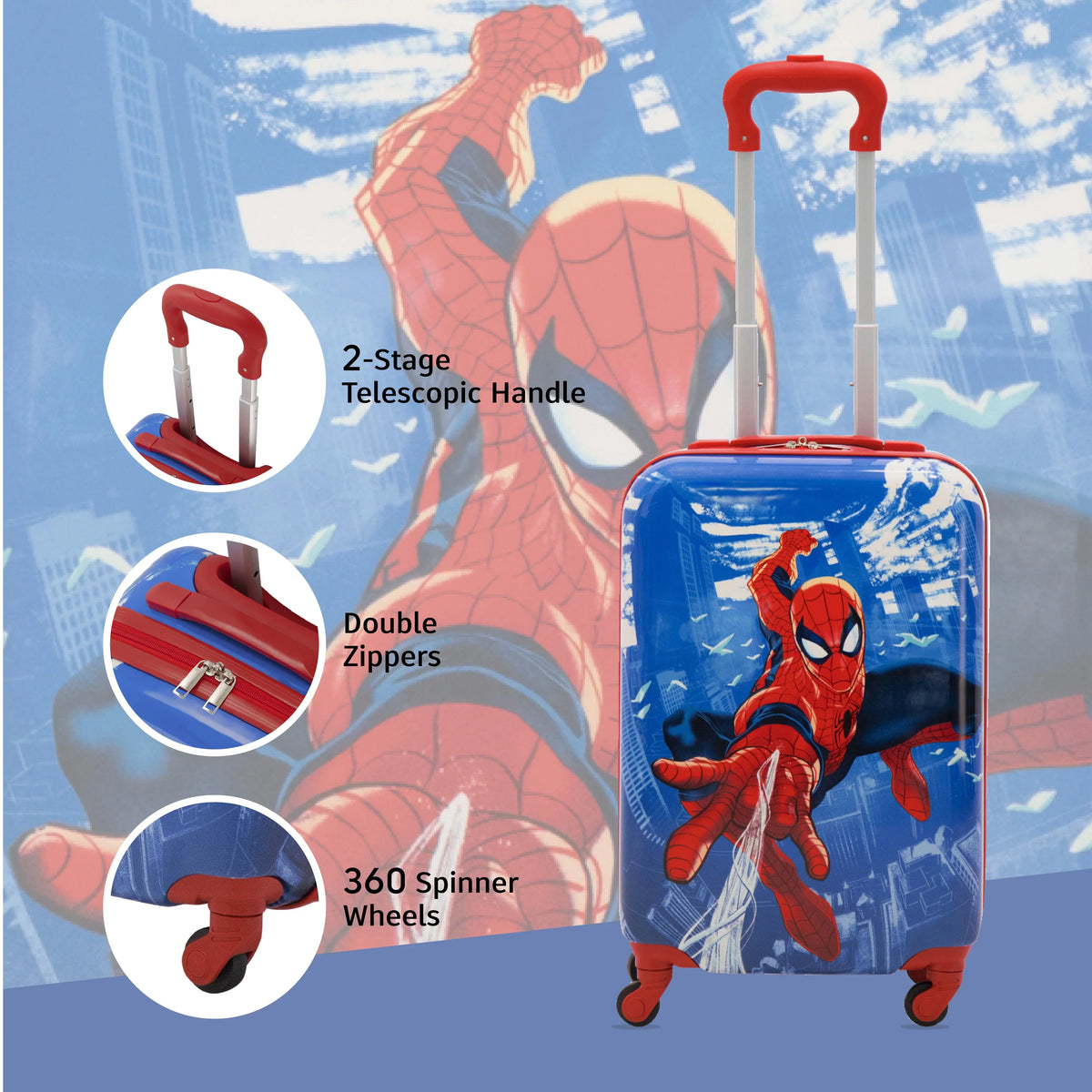 with Marvel Luggage, Hardshell Blue Inch Suitcase Kids Spider-Man 21 Carry On Rolling Wheels,