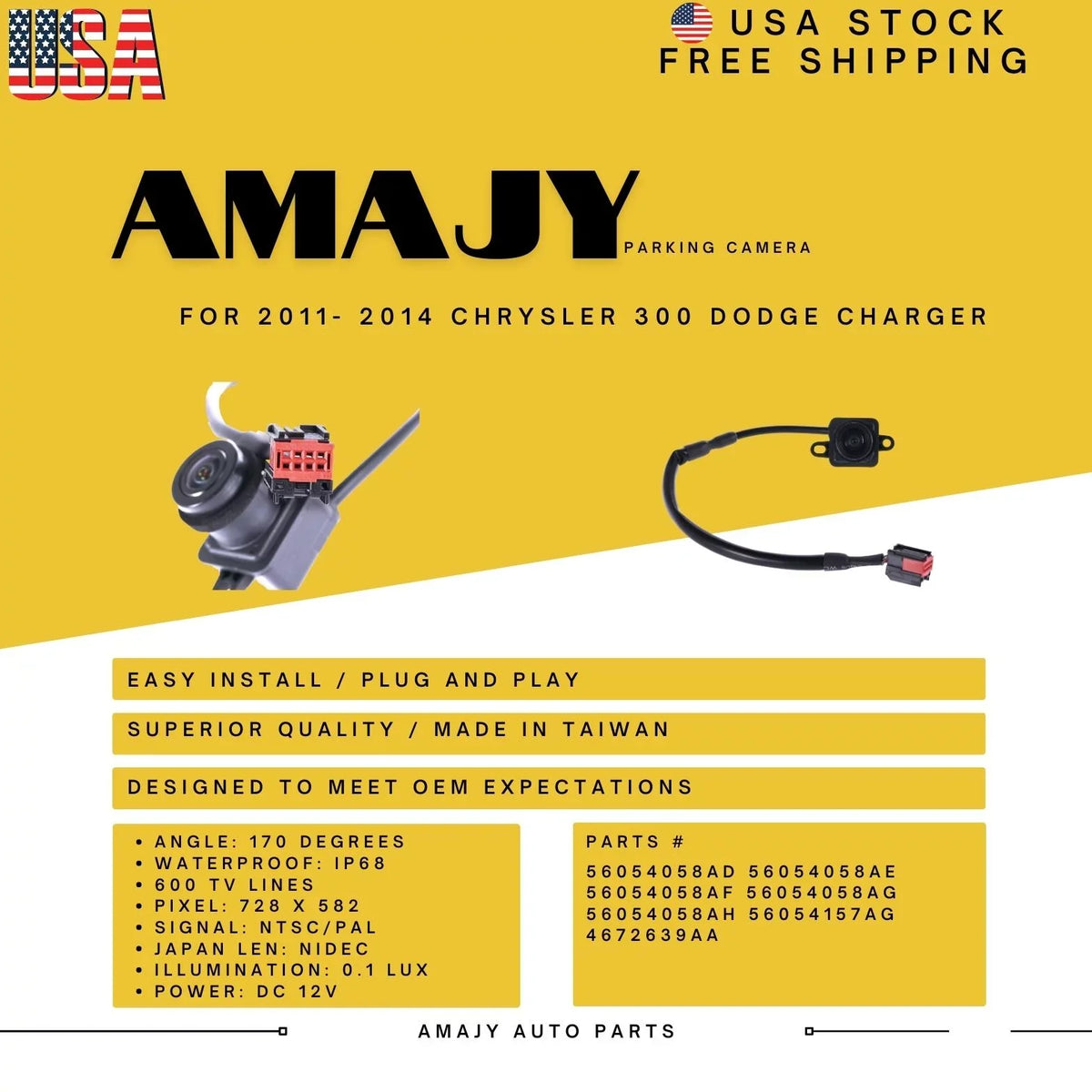 for 56054058AG Replaces Camera 11-14 56054058AD 56054157AG Backup Dodge Chrysler 56054058AE 4672639AA 56054058AF 56054058AH 300 Charger