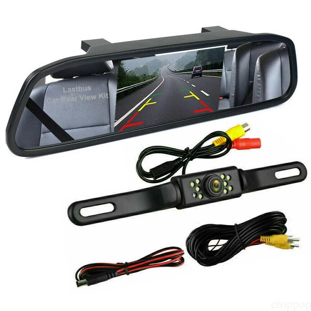 View Reverse Parking Kit Car Night Vision Mirror Backup System Rear Camera 4.3"
