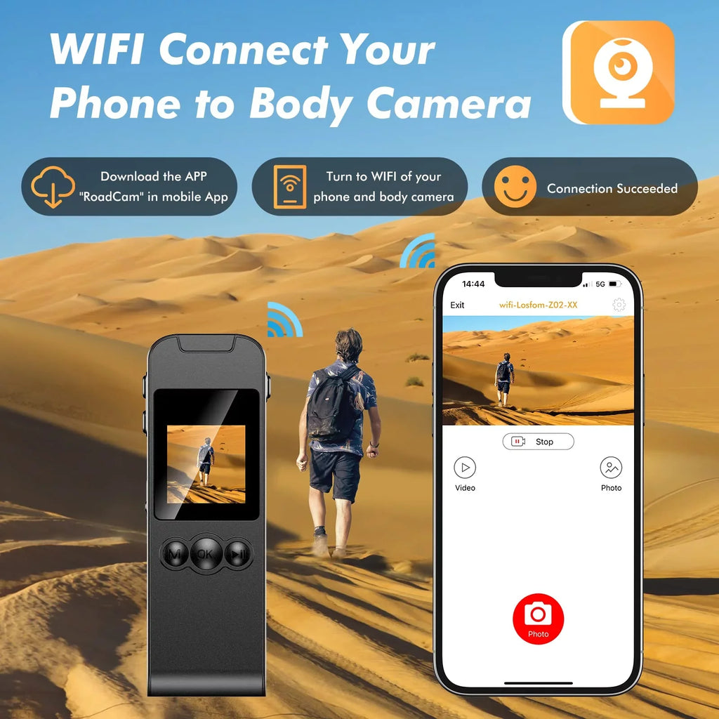 Losfom Worn Audio with Body (Only WiFi Z02 1296P and Camera Body Camera, Recording Video Camera)