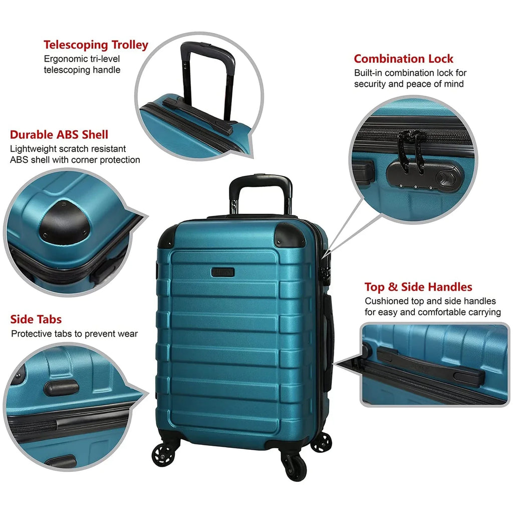 3-Piece with Wheels, Set Turquoise, (20/24/28) Spinner Prime Suitcases Luggage Hardside Hipack