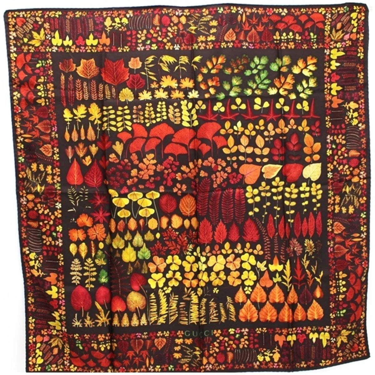 Scarf Pattern Pre-Owned (Good) Ladies Silk Brown | Muffler Stole Leaf Autumn