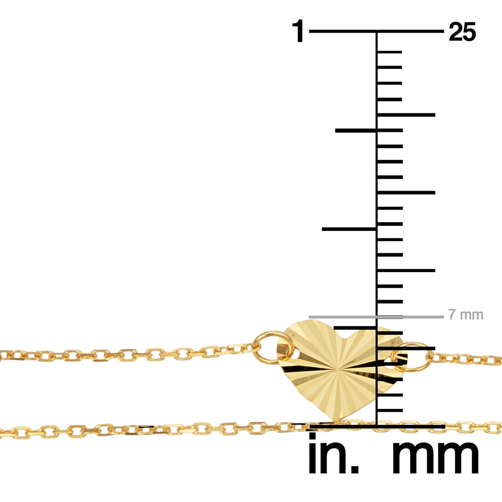 14k Strand or 7.5 Gold Double (adjusts Bracelet 6.5 Yellow Diamond-Cut Heart Kooljewelry to inch)